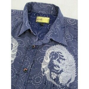 First Down Southern Rim Mens Large Shirt Dragon Asian Theme Print Blue Short Slv